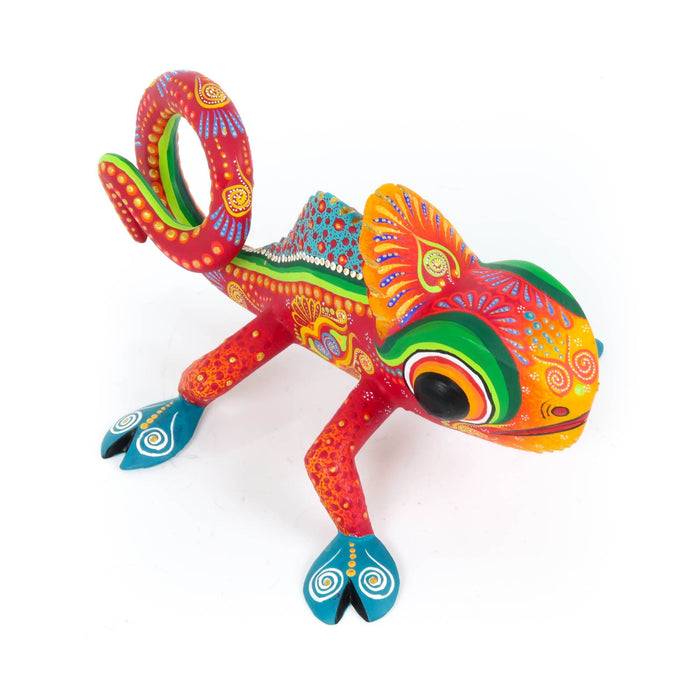 Red Chameleon - Oaxacan Alebrije Wood Carving Mexican Folk Art Sculpture - CEMCUI