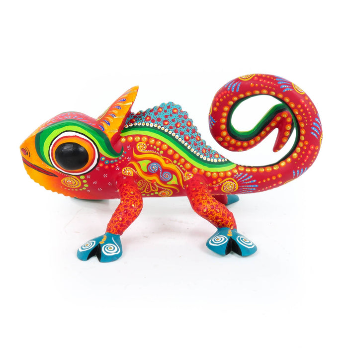 Red Chameleon - Oaxacan Alebrije Wood Carving Mexican Folk Art Sculpture - CEMCUI