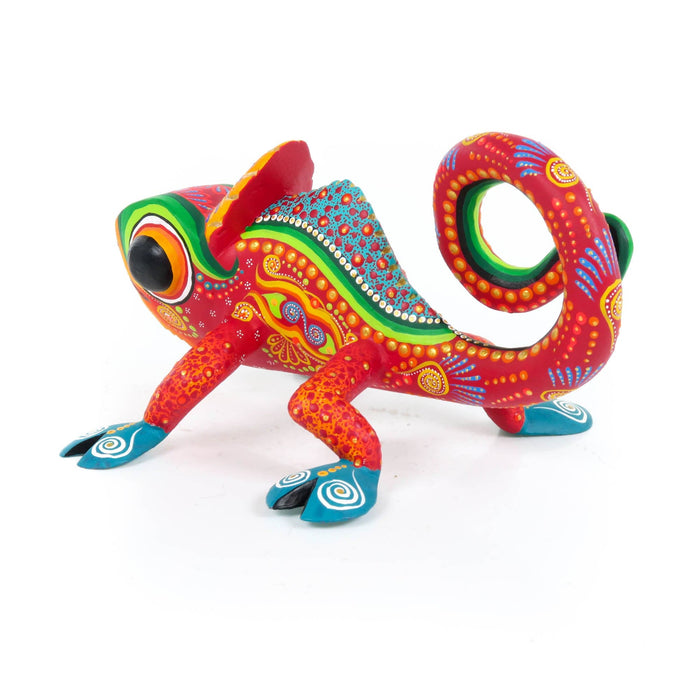 Red Chameleon - Oaxacan Alebrije Wood Carving Mexican Folk Art Sculpture - CEMCUI