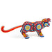 Red Huichol Beaded Jaguar Wooden Sculpture - CEMCUI