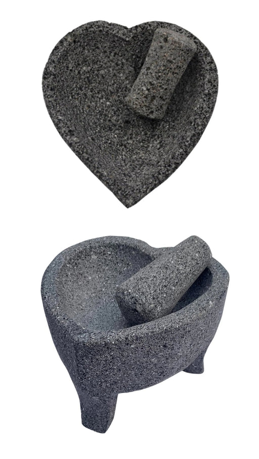 Romantic Bundle: Heart Shape Molcajete 6" and 8" Volcanic Stone - CEMCUI