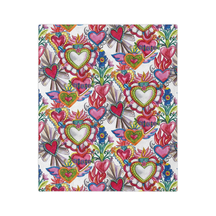 Sacred heart Blanket. Mexican folk with sagrado corazon. Mexican blanket. Sacred hearts minky velveteen desing 1 - CEMCUI