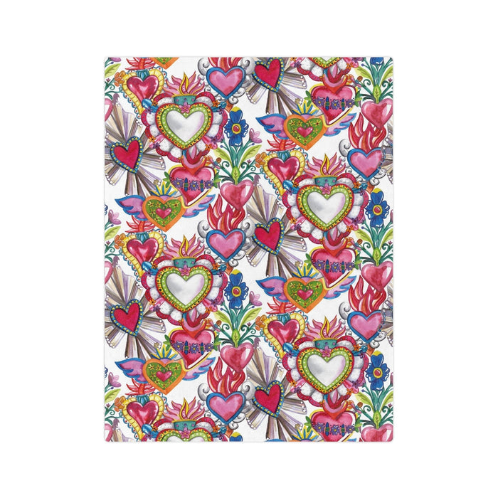 Sacred heart Blanket. Mexican folk with sagrado corazon. Mexican blanket. Sacred hearts minky velveteen desing 1 - CEMCUI