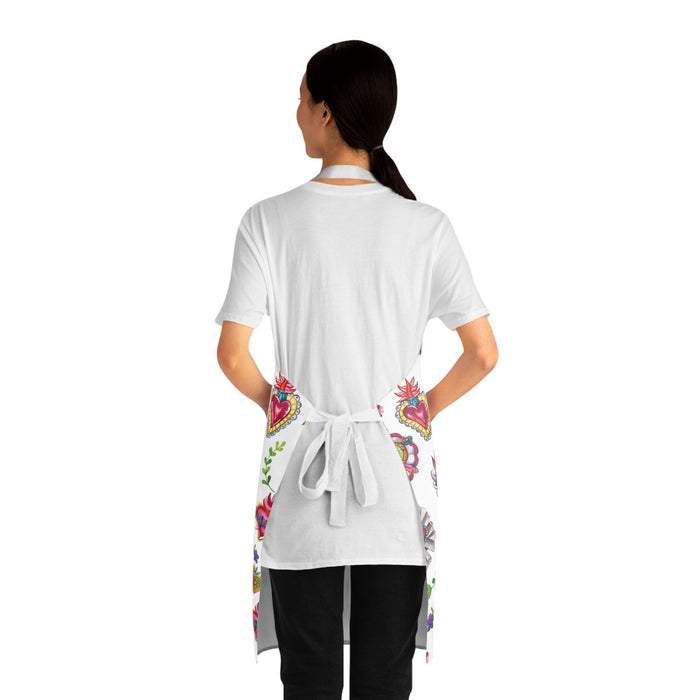 Sacred hearts Apron for mom. Mother’s Day gift for Mexican mom. Mexican aprons with milagritos. - CEMCUI