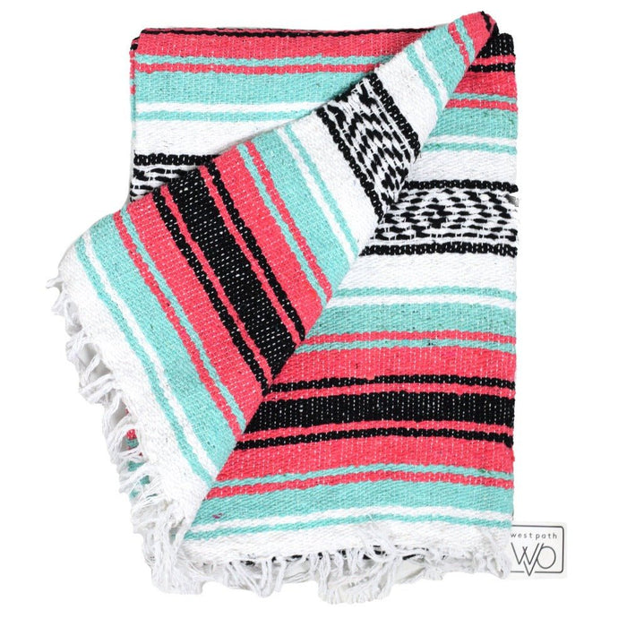 Seafoam Green & Coral Mexican Falsa Blanket - CEMCUI