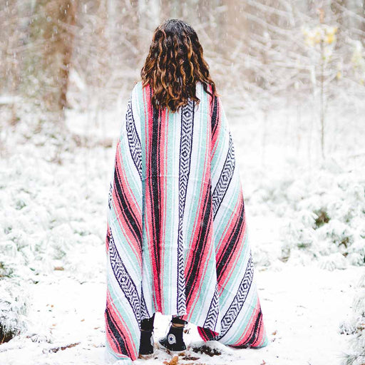 Seafoam Green & Coral Mexican Falsa Blanket - CEMCUI