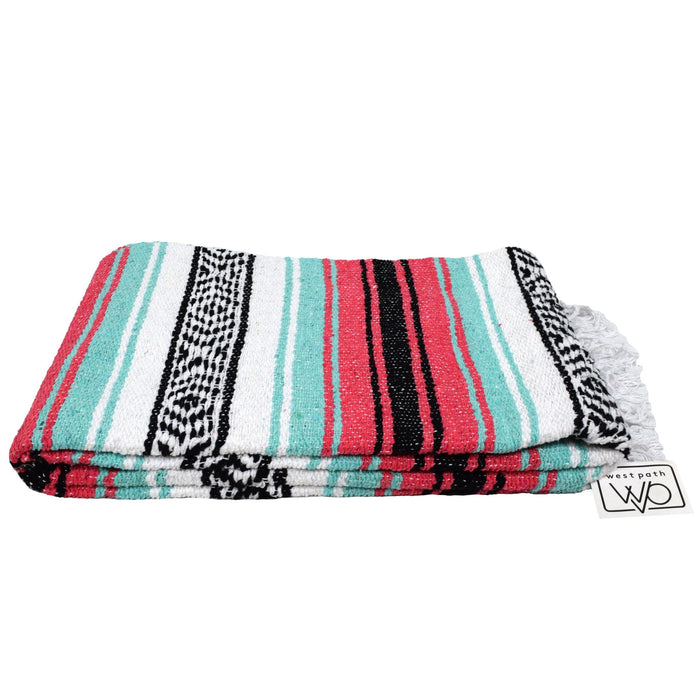 Seafoam Green & Coral Mexican Falsa Blanket - CEMCUI