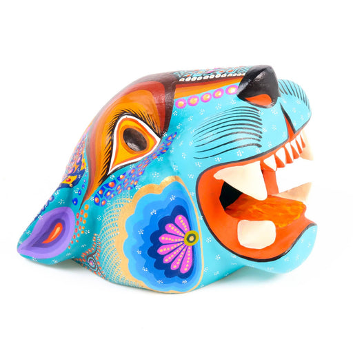 Sky Blue Jaguar Head - Oaxacan Alebrije Wood Carving - CEMCUI