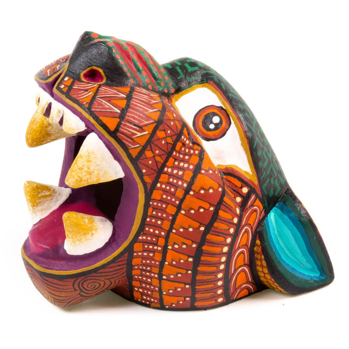 Small Jaguar Head (Brown) - Oaxacan Alebrije Wood Carving - CEMCUI