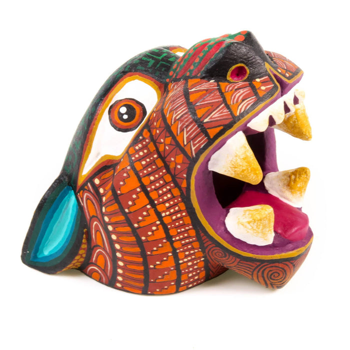 Small Jaguar Head (Brown) - Oaxacan Alebrije Wood Carving - CEMCUI