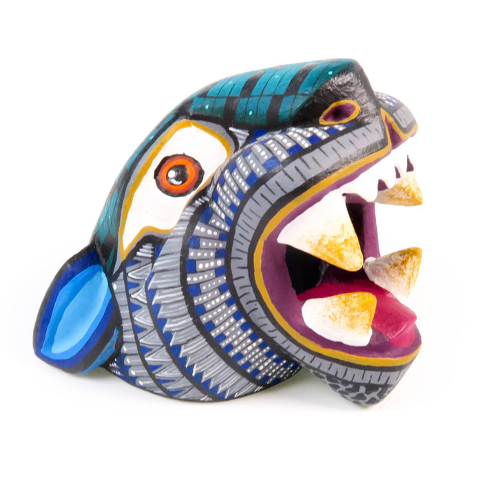 Small Jaguar Head (Gray) - Oaxacan Alebrije Wood Carving - CEMCUI