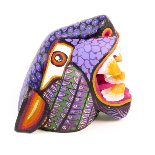 Small Jaguar Head (Purple) - Oaxacan Alebrije Wood Carving - CEMCUI