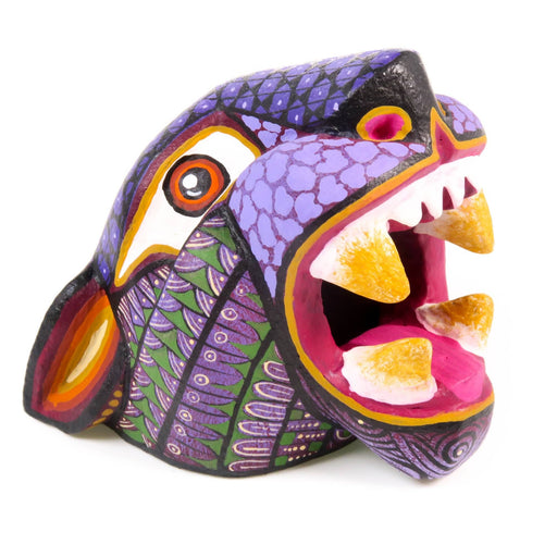 Small Jaguar Head (Purple) - Oaxacan Alebrije Wood Carving - CEMCUI