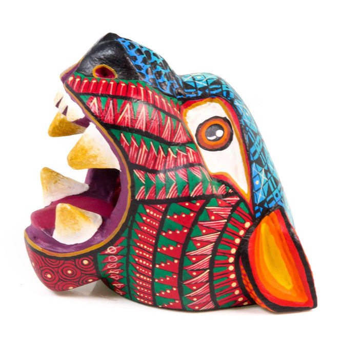 Small Jaguar Head (Red) - Oaxacan Alebrije Wood Carving - CEMCUI