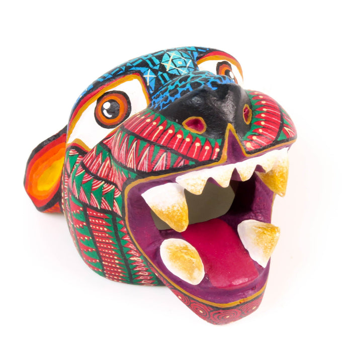 Small Jaguar Head (Red) - Oaxacan Alebrije Wood Carving - CEMCUI