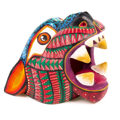 Small Jaguar Head (Red) - Oaxacan Alebrije Wood Carving - CEMCUI