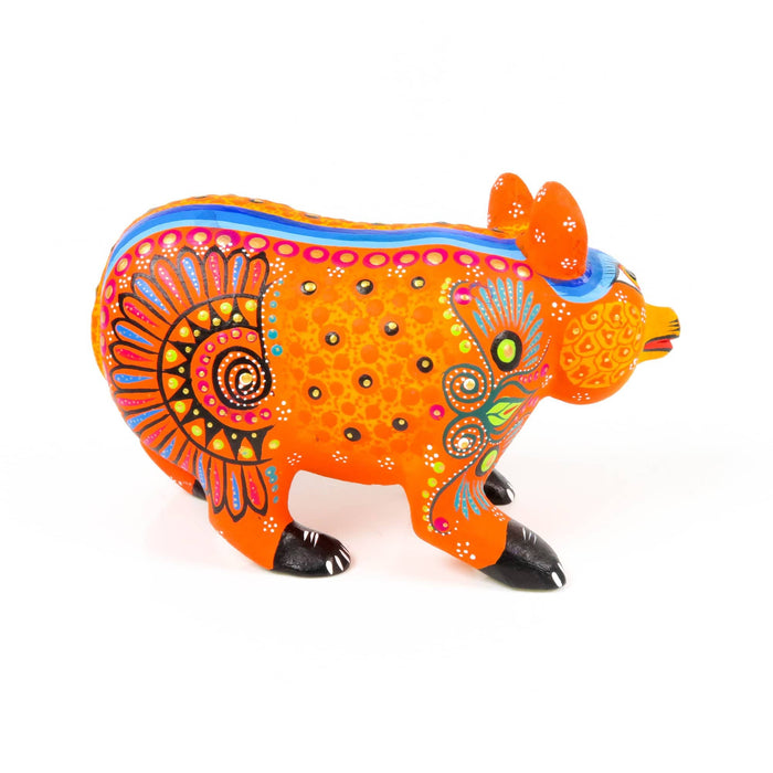 Small Orange Bear - Oaxacan Alebrije Wood Carving Sculpture - CEMCUI