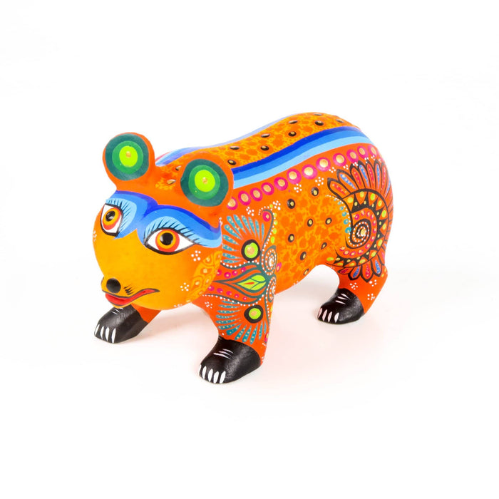 Small Orange Bear - Oaxacan Alebrije Wood Carving Sculpture - CEMCUI