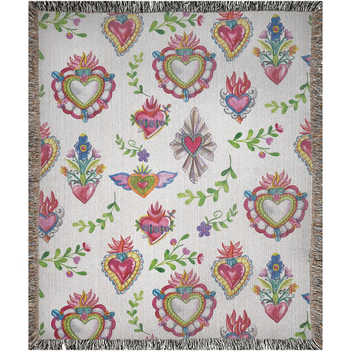 The Sacred Heart Mexican Folk Woven Blankets. Sagrado corazon Mexican folk art - CEMCUI