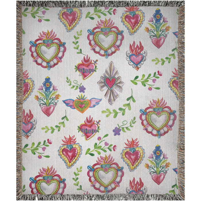 The Sacred Heart Mexican Folk Woven Blankets. Sagrado corazon Mexican folk art - CEMCUI