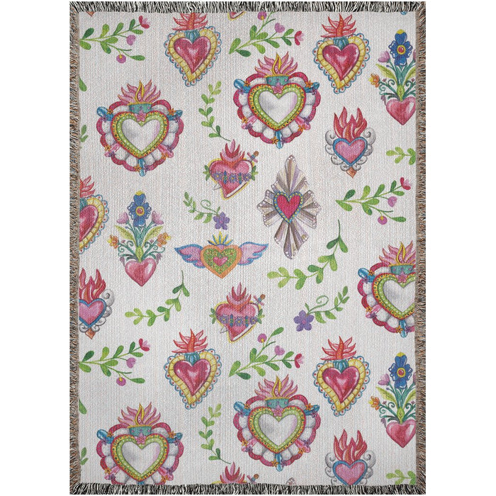 The Sacred Heart Mexican Folk Woven Blankets. Sagrado corazon Mexican folk art - CEMCUI