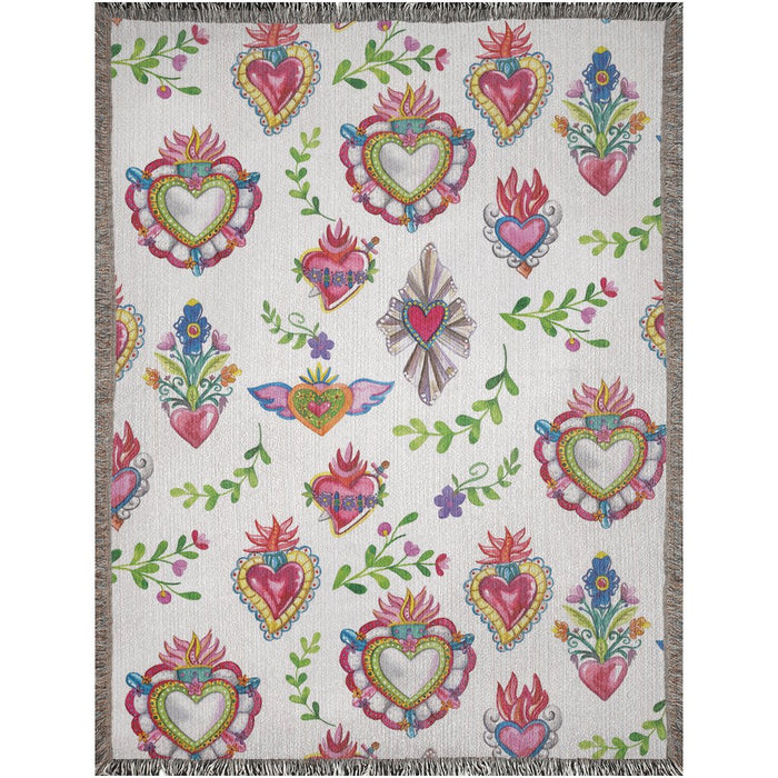 The Sacred Heart Mexican Folk Woven Blankets. Sagrado corazon Mexican folk art - CEMCUI