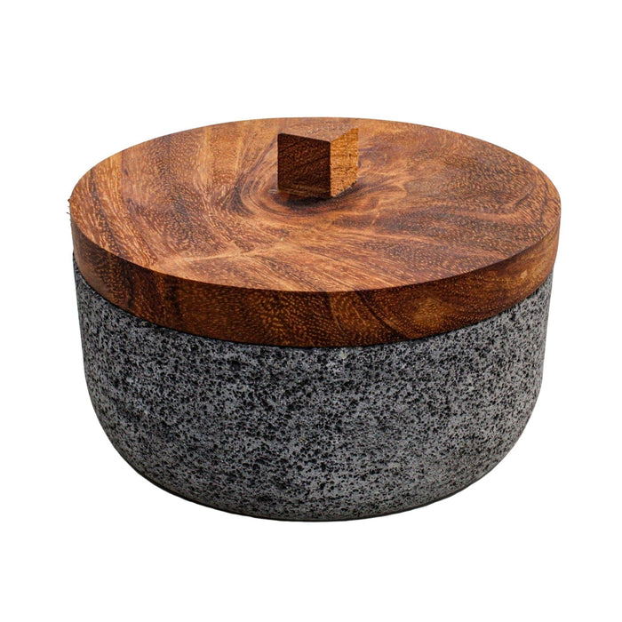 Tortillero Tlaxcalli 8" Volcanic Stone with Wooden Lid - CEMCUI