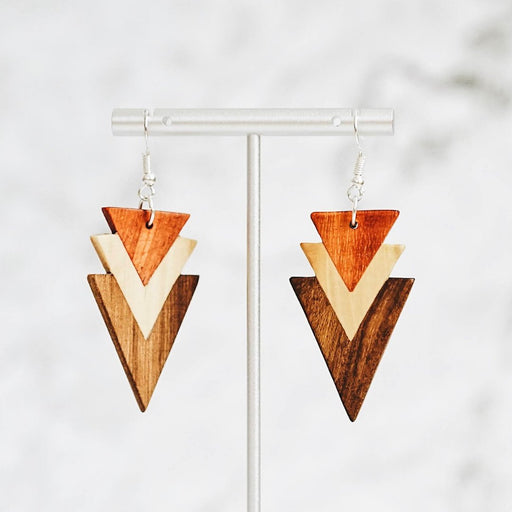 Tri - Tone Arrowhead Wood Earrings - CEMCUI