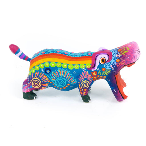 Turquoise Hippopotamus - Oaxacan Alebrije Wood Carving - CEMCUI