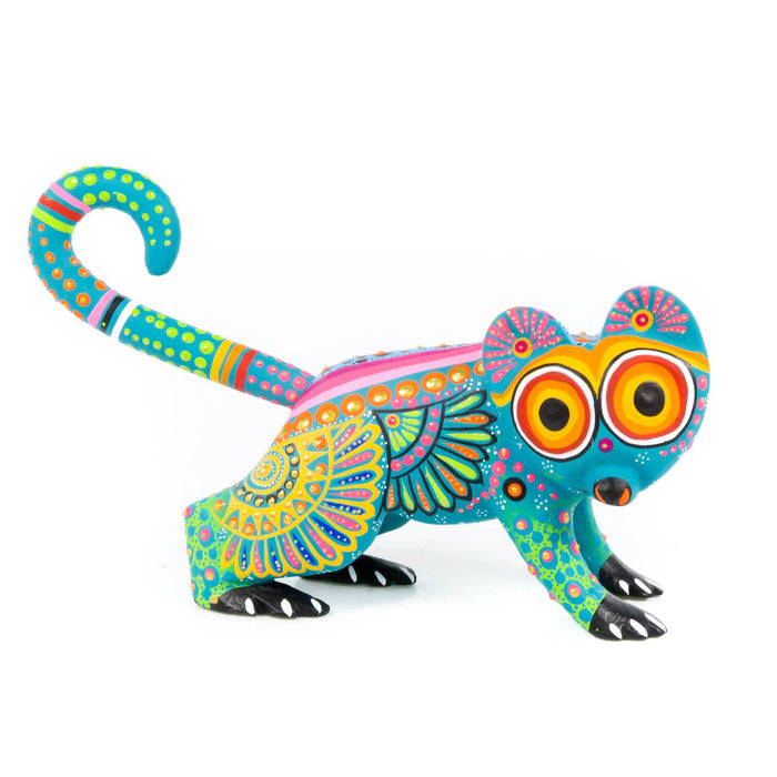 Turquoise Lemur Oaxacan Alebrije Wood Carving Mexican Folk Art Sculpture - CEMCUI