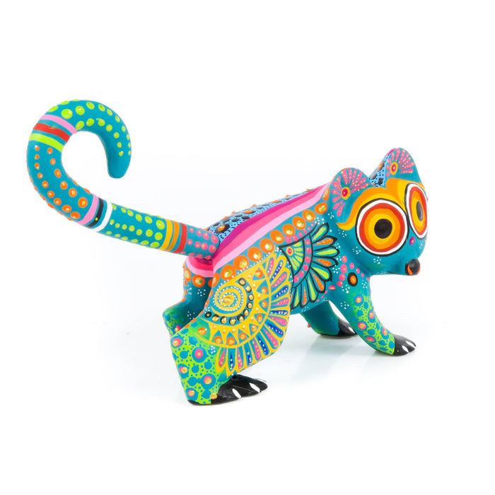 Turquoise Lemur Oaxacan Alebrije Wood Carving Mexican Folk Art Sculpture - CEMCUI