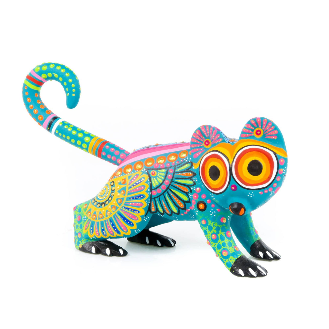 Turquoise Lemur Oaxacan Alebrije Wood Carving Mexican Folk Art Sculpture - CEMCUI