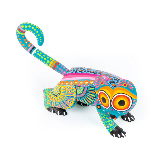 Turquoise Lemur Oaxacan Alebrije Wood Carving Mexican Folk Art Sculpture - CEMCUI