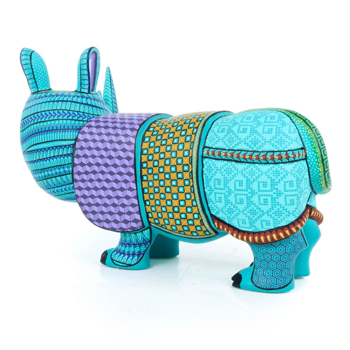 Turquoise Rhino - Oaxacan Alebrije Wood Carving - CEMCUI