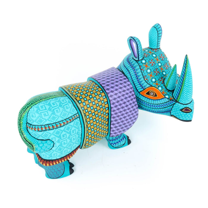 Turquoise Rhino - Oaxacan Alebrije Wood Carving - CEMCUI