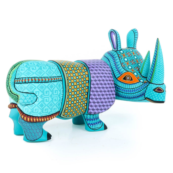 Turquoise Rhino - Oaxacan Alebrije Wood Carving - CEMCUI