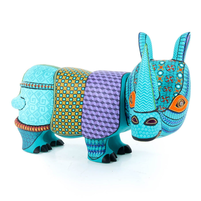 Turquoise Rhino - Oaxacan Alebrije Wood Carving - CEMCUI