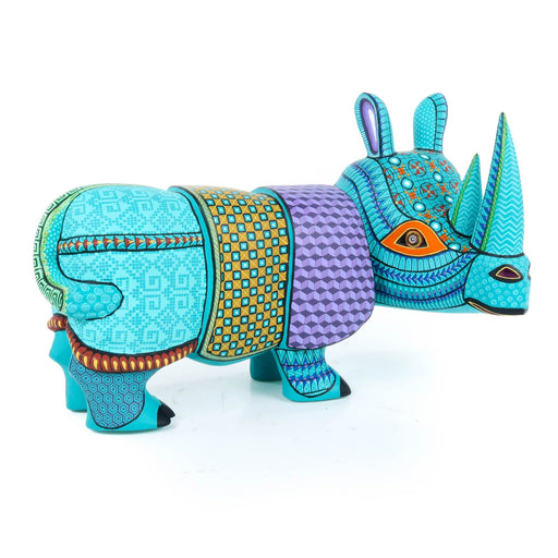 Turquoise Rhino - Oaxacan Alebrije Wood Carving - CEMCUI