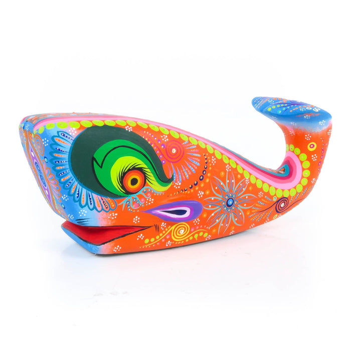 Vibrant Whale (Orange) - Oaxacan Alebrije Wood Carving - CEMCUI