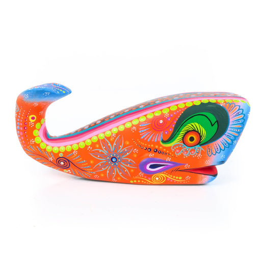 Vibrant Whale (Orange) - Oaxacan Alebrije Wood Carving - CEMCUI