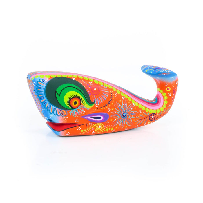 Vibrant Whale (Orange) - Oaxacan Alebrije Wood Carving - CEMCUI