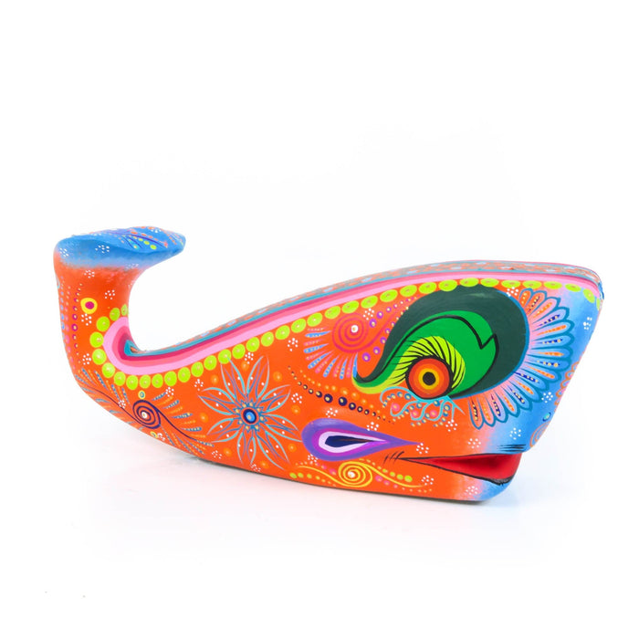 Vibrant Whale (Orange) - Oaxacan Alebrije Wood Carving - CEMCUI