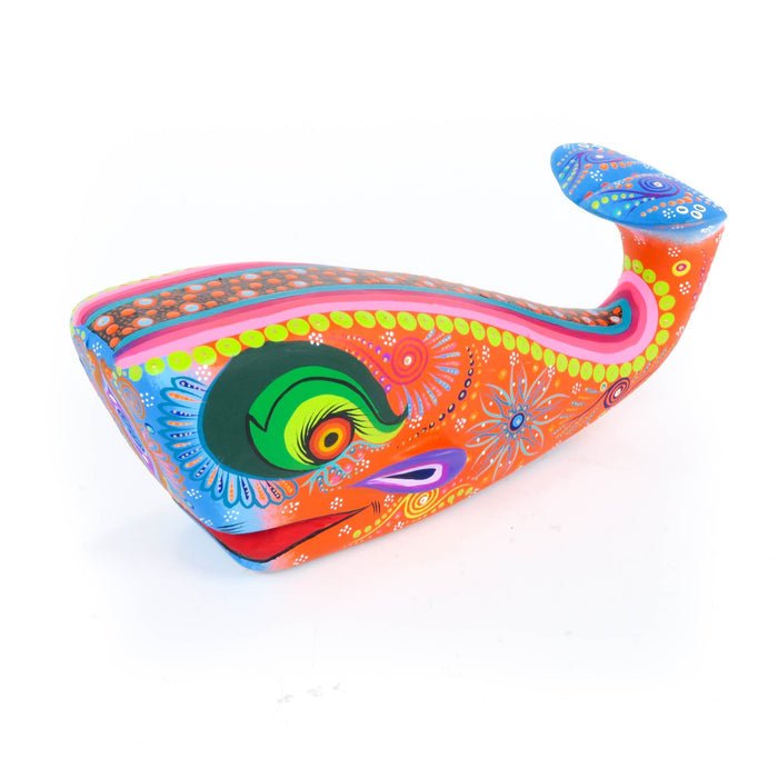 Vibrant Whale (Orange) - Oaxacan Alebrije Wood Carving - CEMCUI