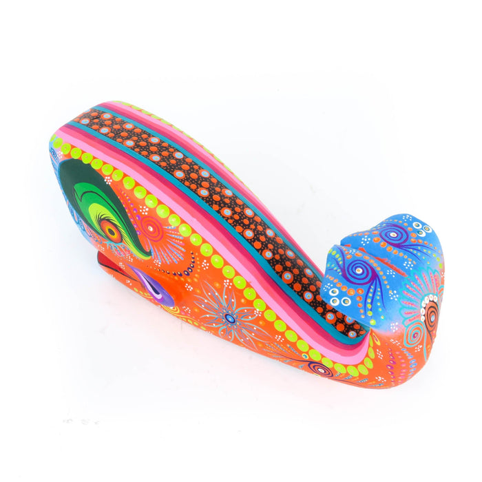 Vibrant Whale (Orange) - Oaxacan Alebrije Wood Carving - CEMCUI