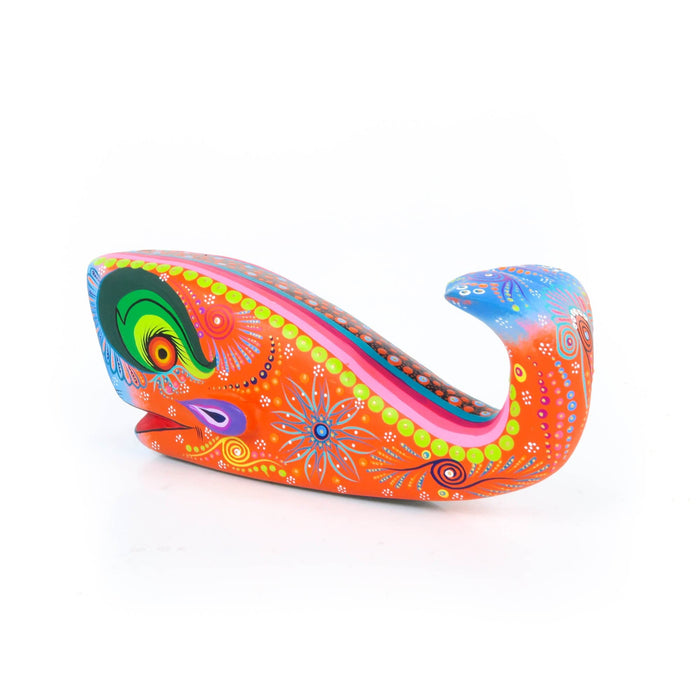 Vibrant Whale (Orange) - Oaxacan Alebrije Wood Carving - CEMCUI