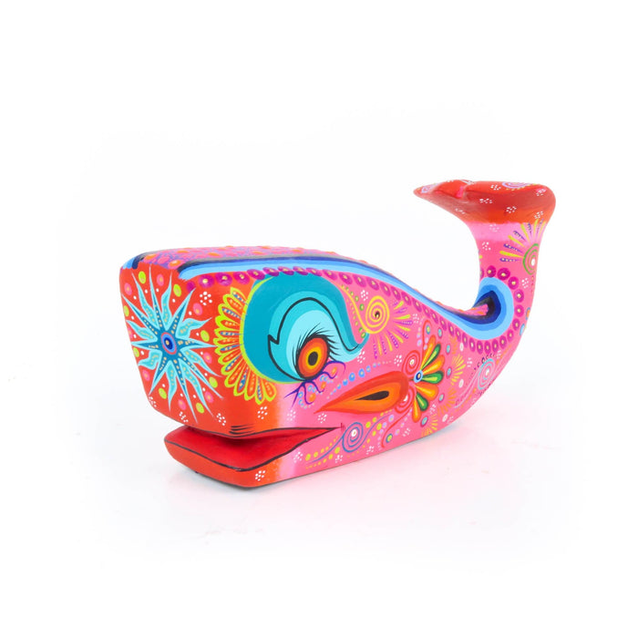 Vibrant Whale (Pink) - Oaxacan Alebrije Wood Carving - CEMCUI