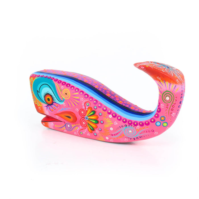 Vibrant Whale (Pink) - Oaxacan Alebrije Wood Carving - CEMCUI