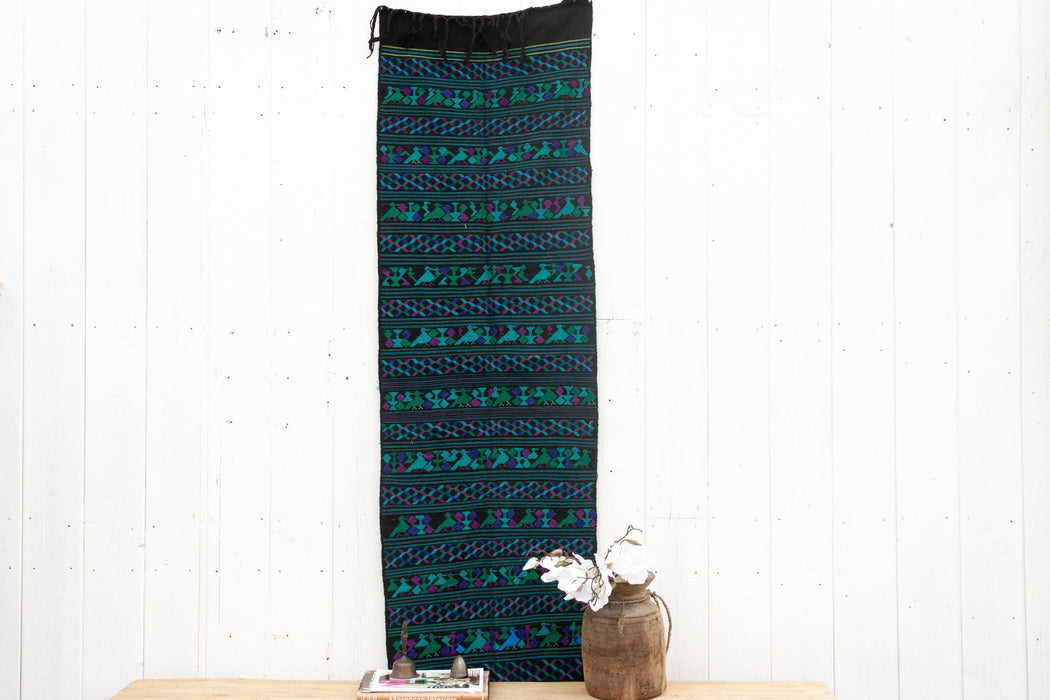 Vintage Mayan Azul Huipil Runner - CEMCUI