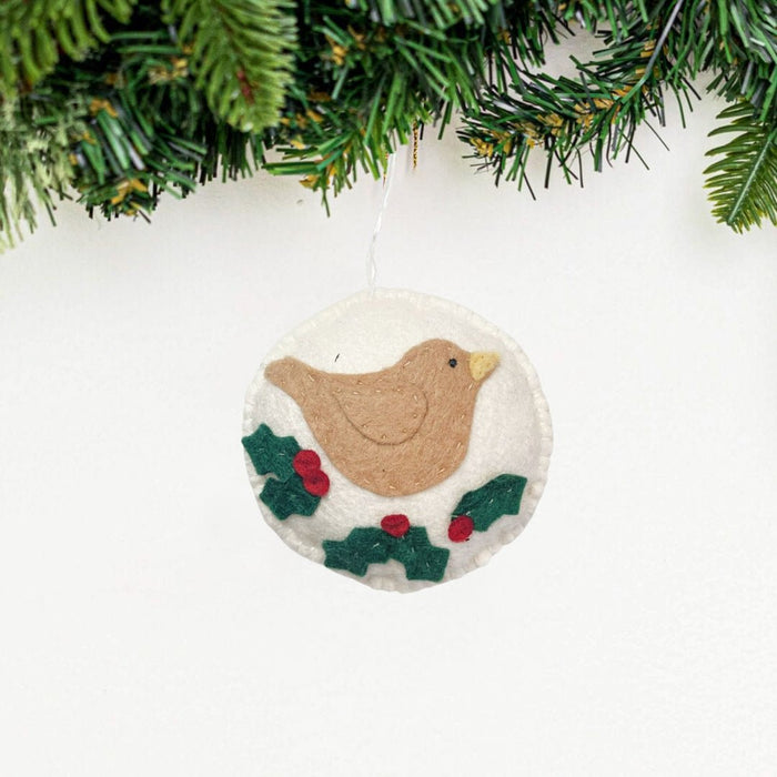 Whimsical Felt Bird Ornament - Cream - CEMCUI