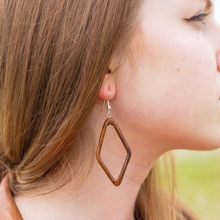 Wood Diamond Hoop Earrings - CEMCUI